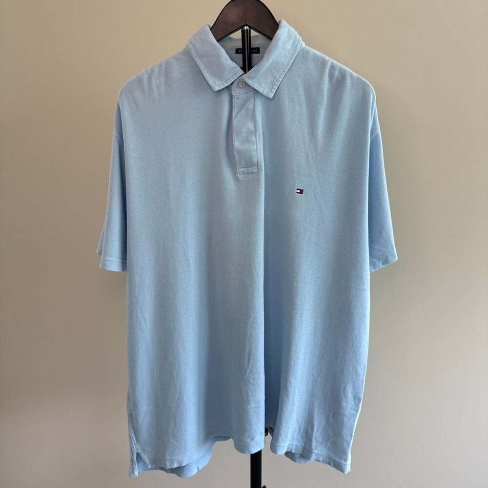 Tommy‎ Hilfiger Men's Light Blue Garment Dyed Short Sleeve Polo Shirt